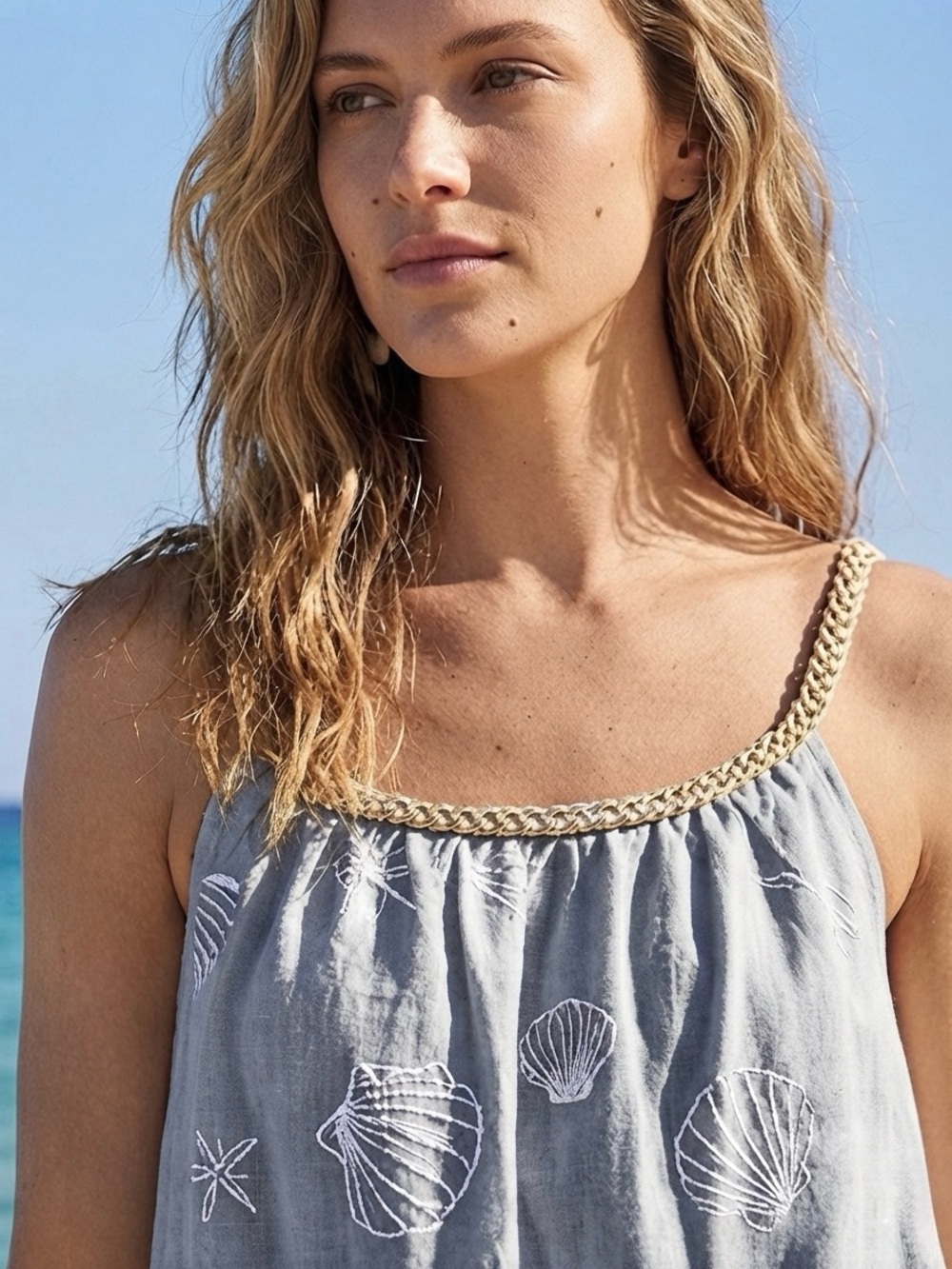INDIA BOUTIQUE Coastal Embroidered Jacquard Beach Dress One Size NWT - Picture 2 of 4